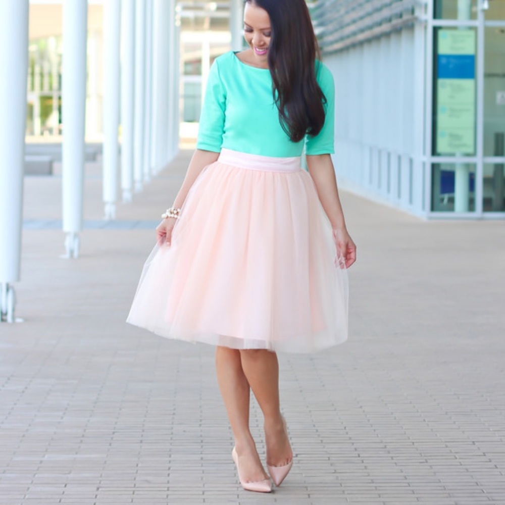Shabby Apple Womens Light Pink Tulle‎ Midi Skirt 8